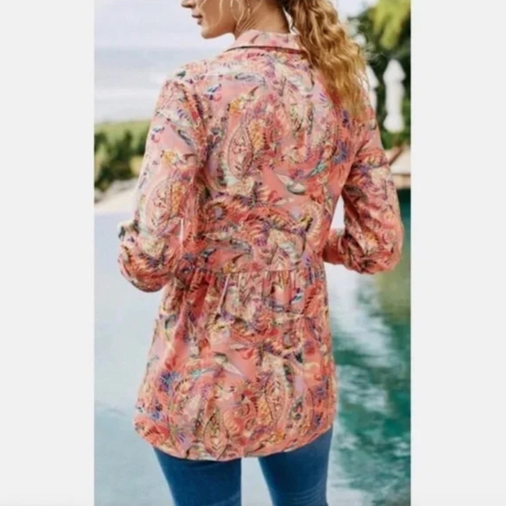Soft surroundings womens paisley laid long sleeve button up shirt size XS
